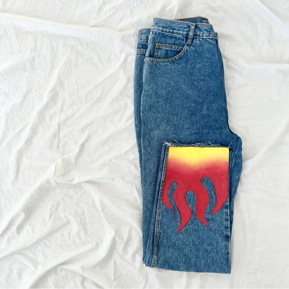 Hand painted flame jeans